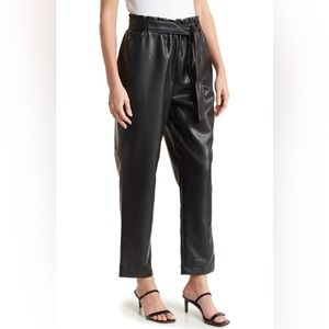 Avec Les Filles Faux Leather Belted Paper Bag Pants